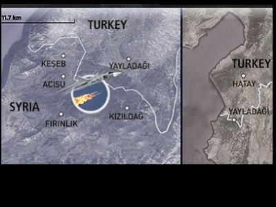 Карта района, где был сбит Су-24. Источник - www.hurriyetdailynews.com